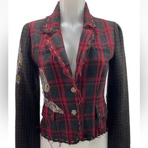 RAW 7 Wearable Art Red & Black Plaid Blazer - Size Small